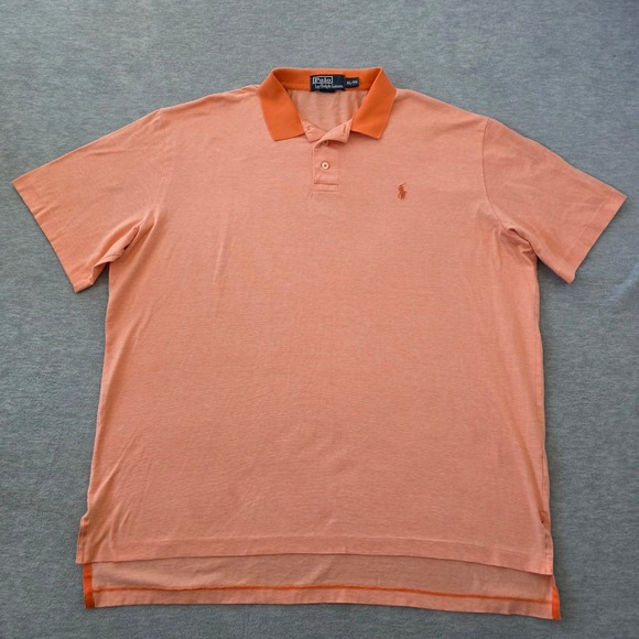 Polo Ralph Lauren Mens XL Pima Cotton Micro Stripe Polo Shirt Orange White - Picture 2 of 8